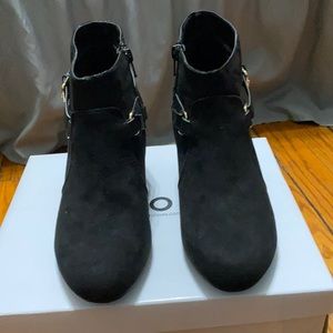 Suede wedges with gold accents